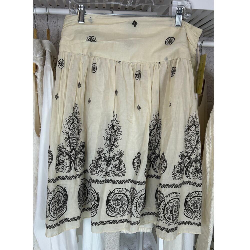 Transitions Women's Sz 12 Petite Cream & Black Ruched Waist Paisley Skirt #0383